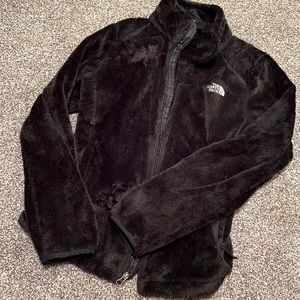 Fuzzy black womens north face jacket
